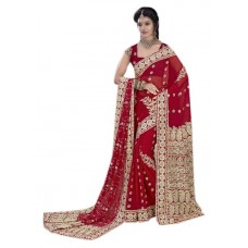 Luxurious Maroon Colored Georgette Sifli Saree With Odhani
